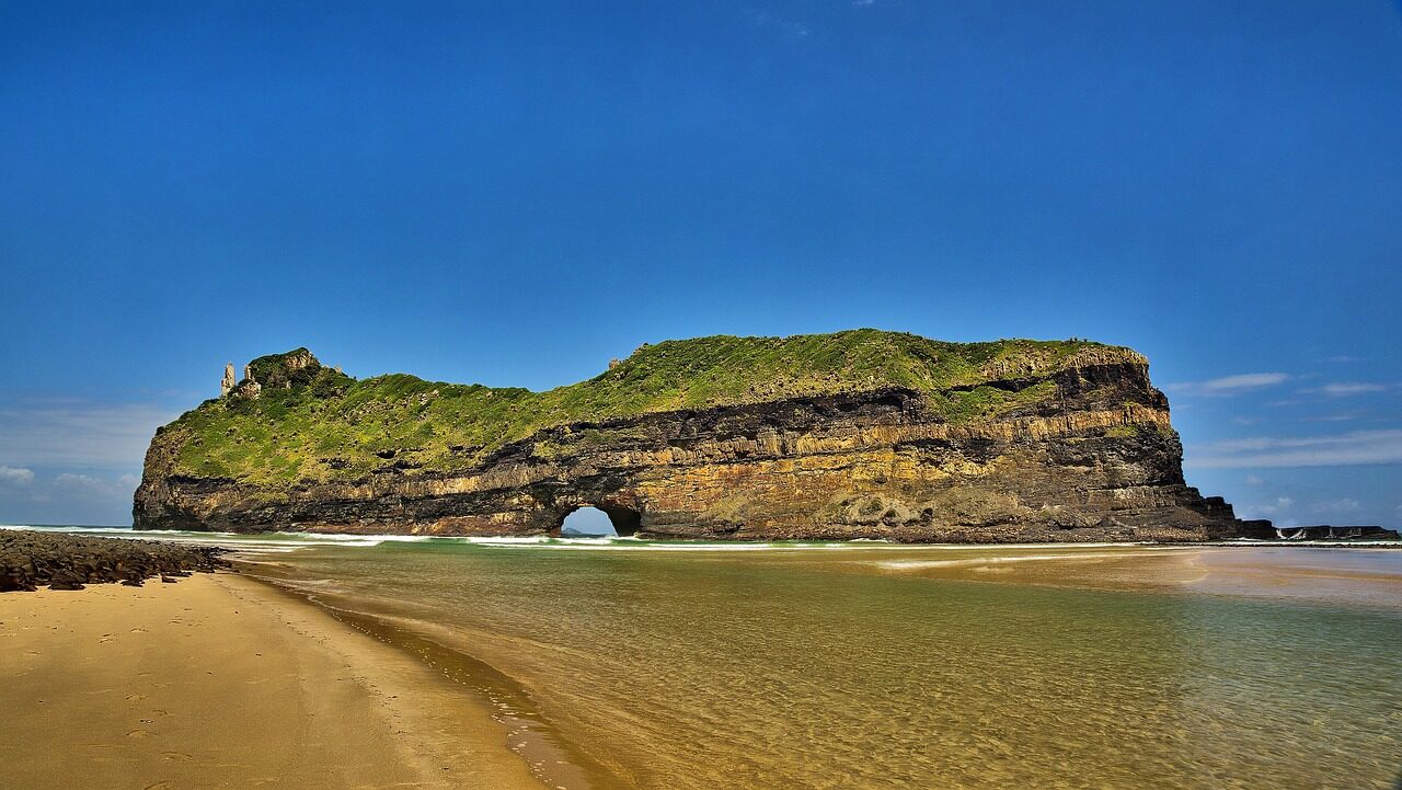 south africa, nature, coffee bay, hole in the wall, mountain, ocean, blue sky, blue coffee, blue wall
