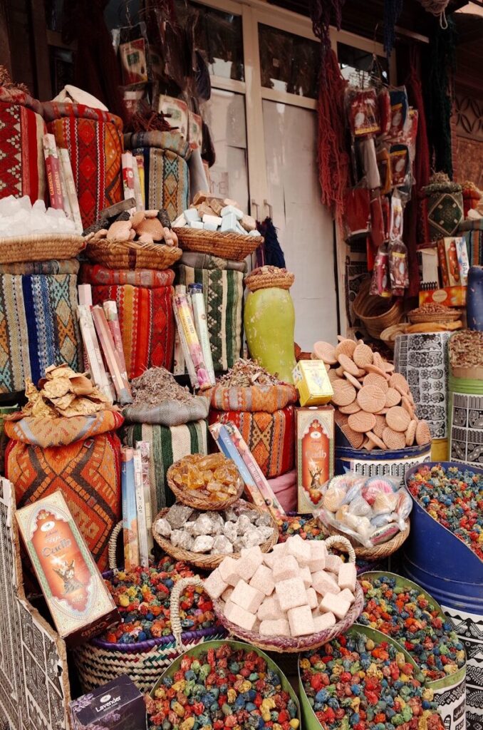 a table topped with lots of baskets filled with food